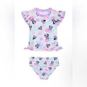 Disney Minnie Mouse Kids Rashguard Set - Purple and Pink Floral